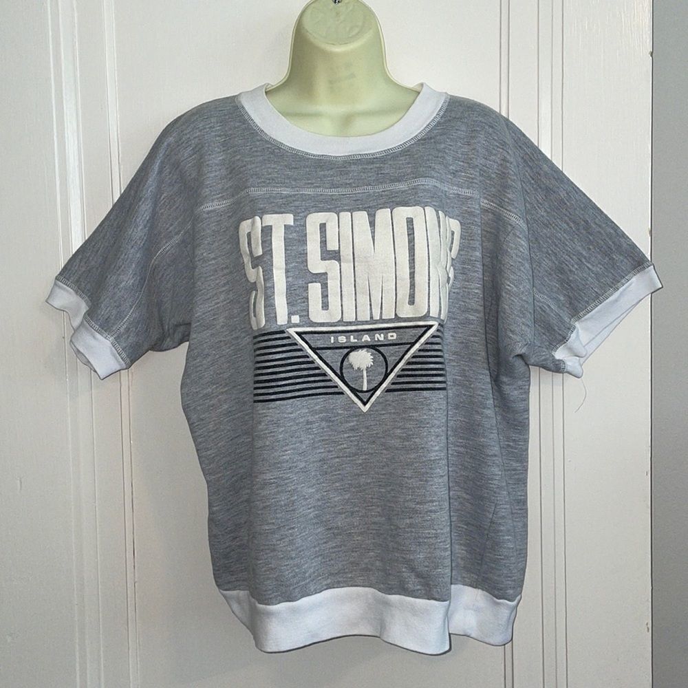 Vtg 80s St Simons Island gray short‎ sleeved sweatshirt